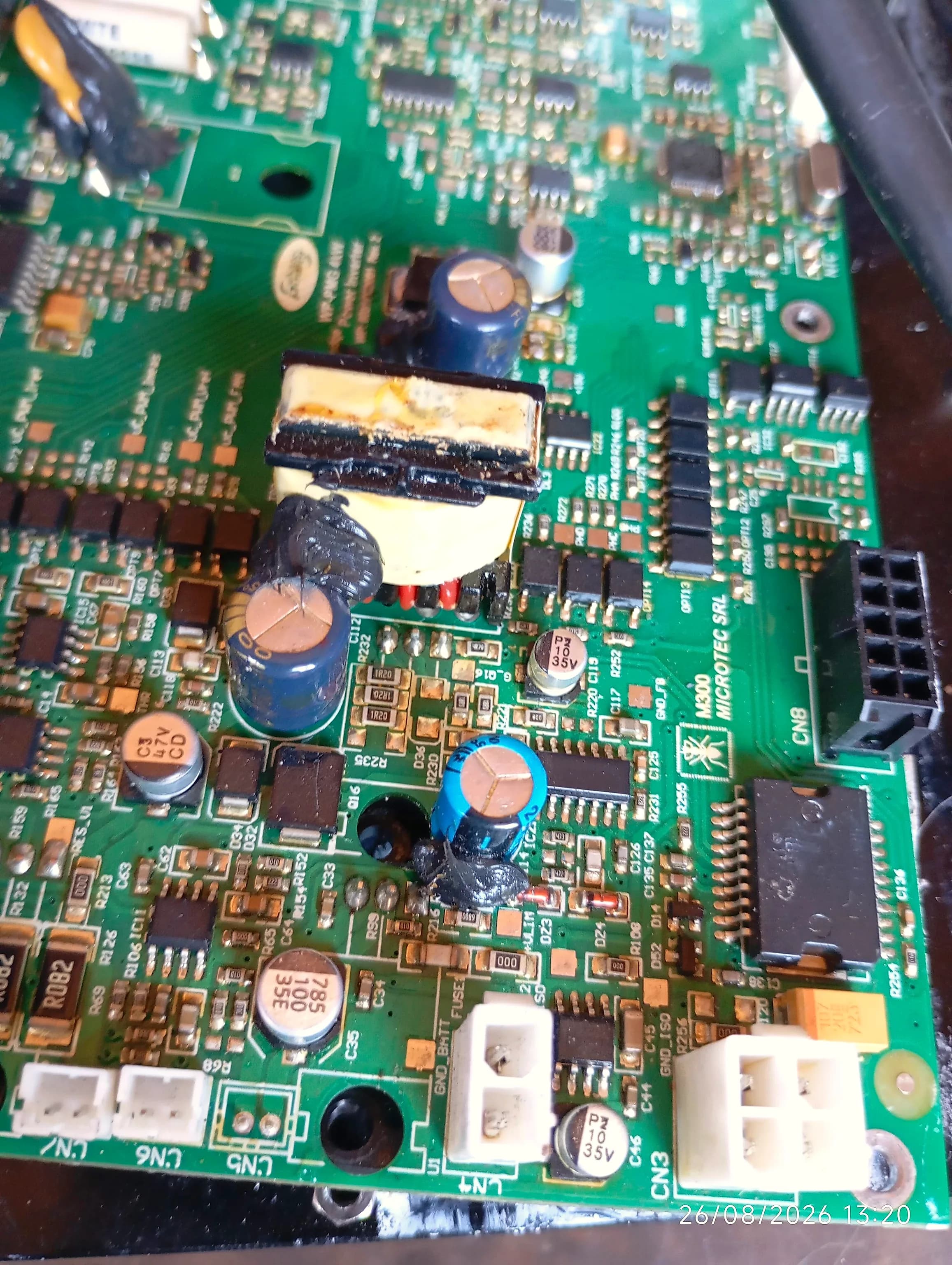 Close detail of the genverter control board during repair