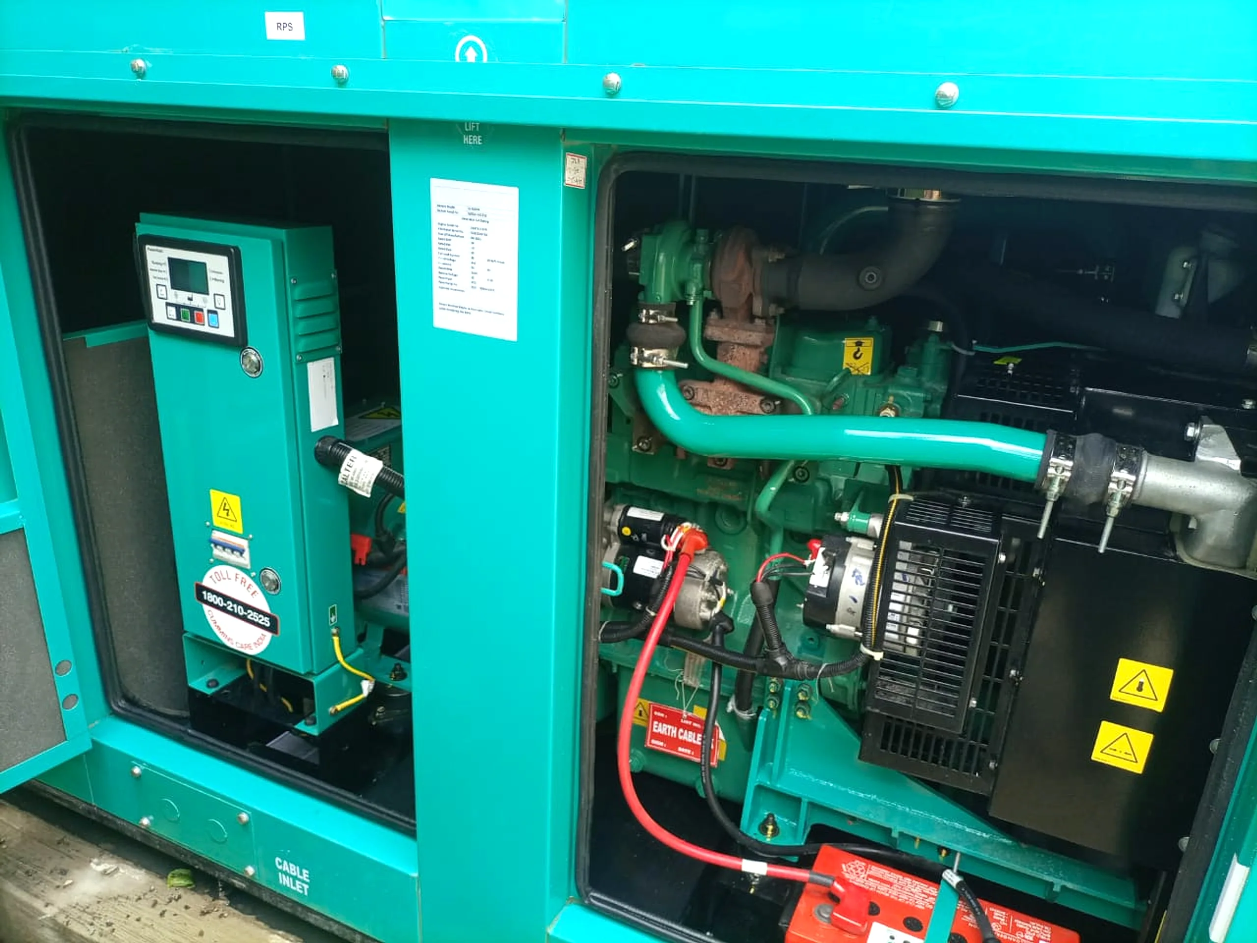 Genuine Cummins diesel engine and controller inside an open VOLTKA super silent canopy
